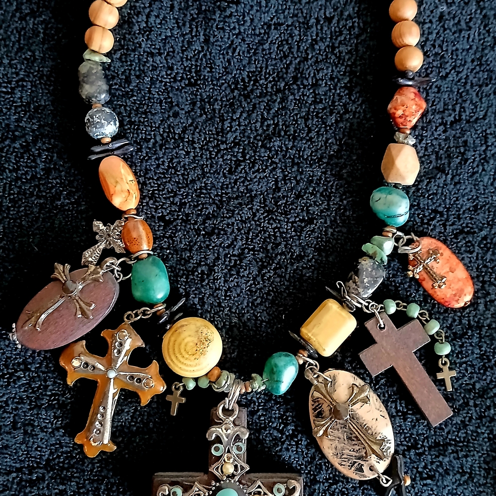 SALE! $15. Bohemian Multi-Color Cross Pendant Necklace